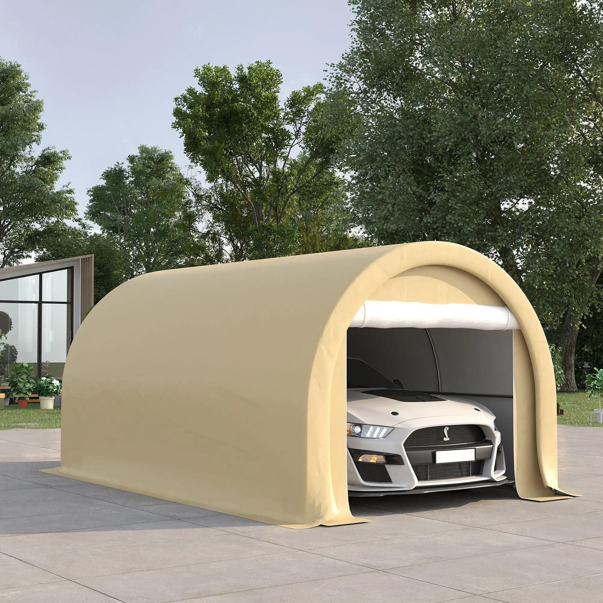 Outsunny - 10' x 16' Carport, Heavy Duty Portable Garage Storage Tent With Large Zippered Door, Anti-Uv Pe Canopy Cover For Car, Truck, Boat, Motorcycle, Bike, Garden Tools, Outdoor Work by Unique Piece Furniture