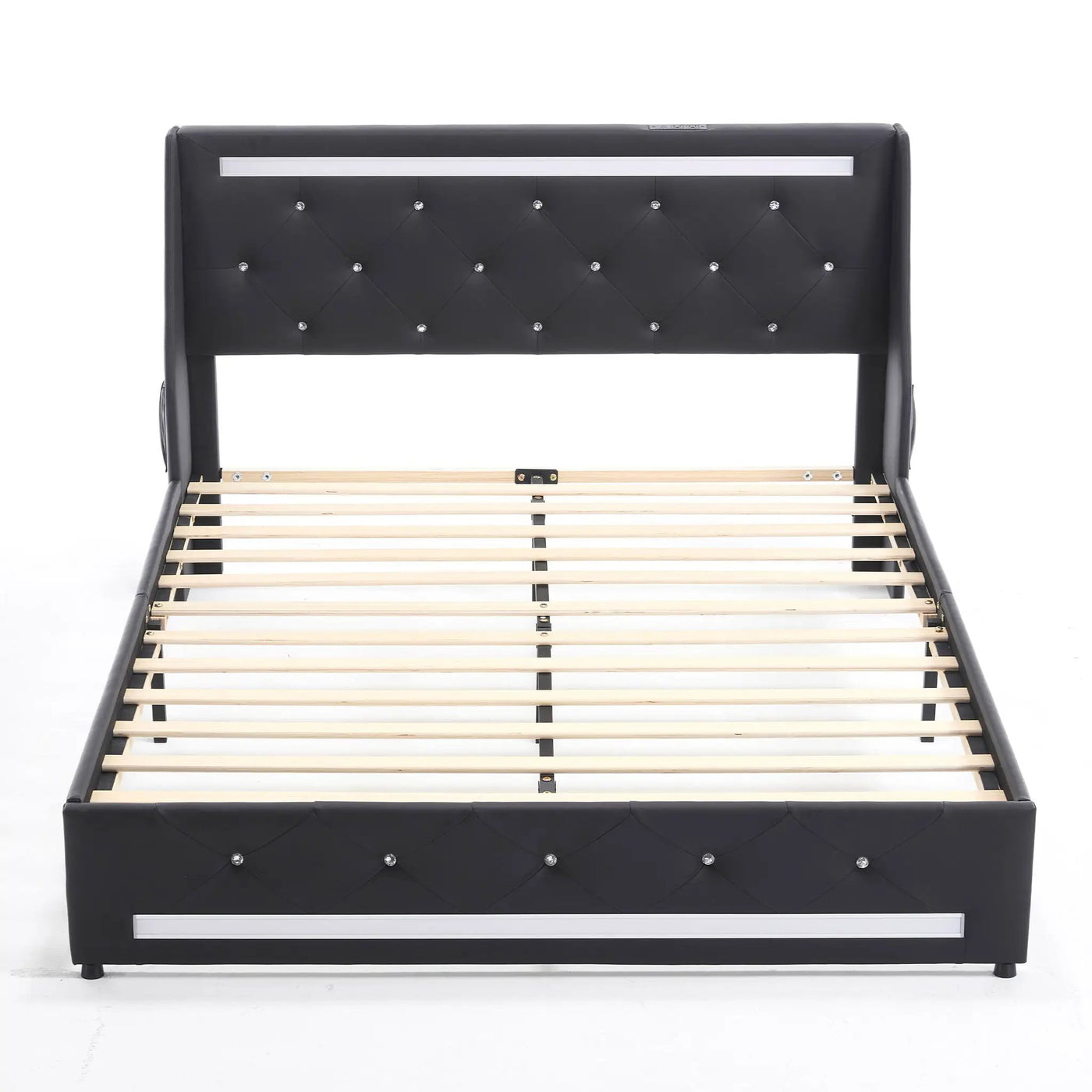 Wingback Upholstered Bed Frame With LED Lights, Charging Station by HouseOfZazla