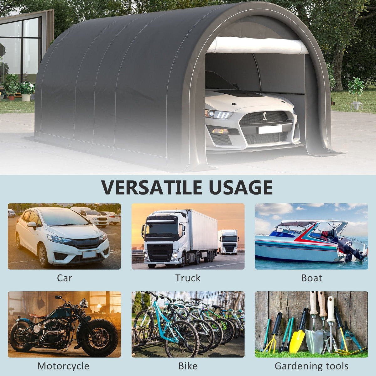 10' x 16' Heavy Duty Carport Garage Tent with Zippered Door - Dark Gray, White, or Beige, photo 7 of 12