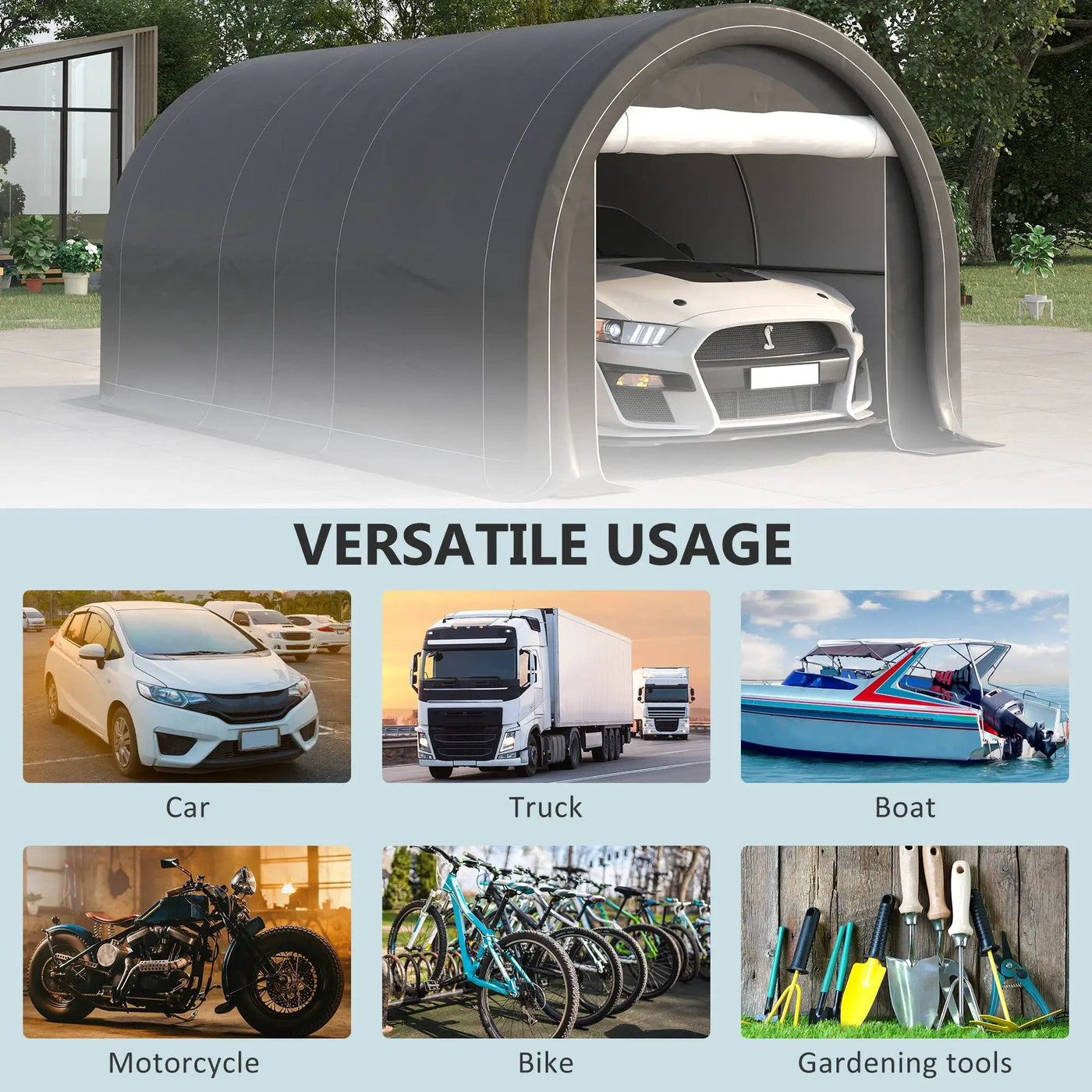 Outsunny - 10' x 16' Carport, Heavy Duty Portable Garage Storage Tent With Large Zippered Door, Anti-Uv Pe Canopy Cover For Car, Truck, Boat, Motorcycle, Bike, Garden Tools, Outdoor Work by Unique Piece Furniture
