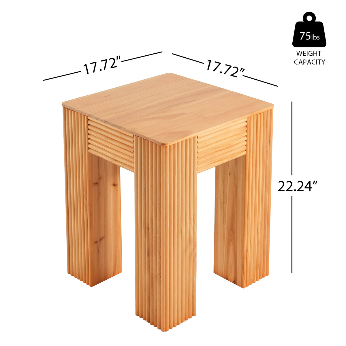 Natural Pine Wood Fluted Side Table with Elephant-Leg Design - Natural Pine, photo 3 of 10