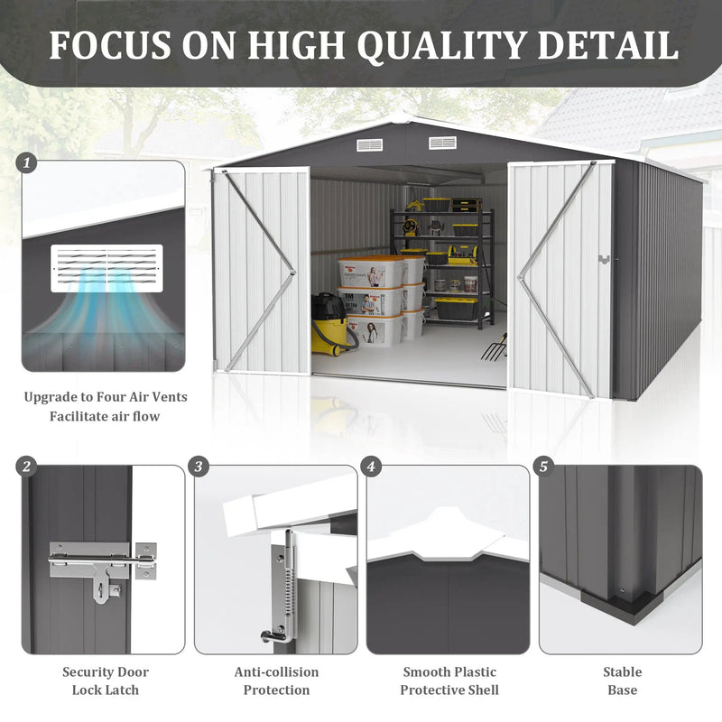 Campcraft Outdoor Storage Shed 10x14 FT with 3 Lockable Doors by HouseOfZazla