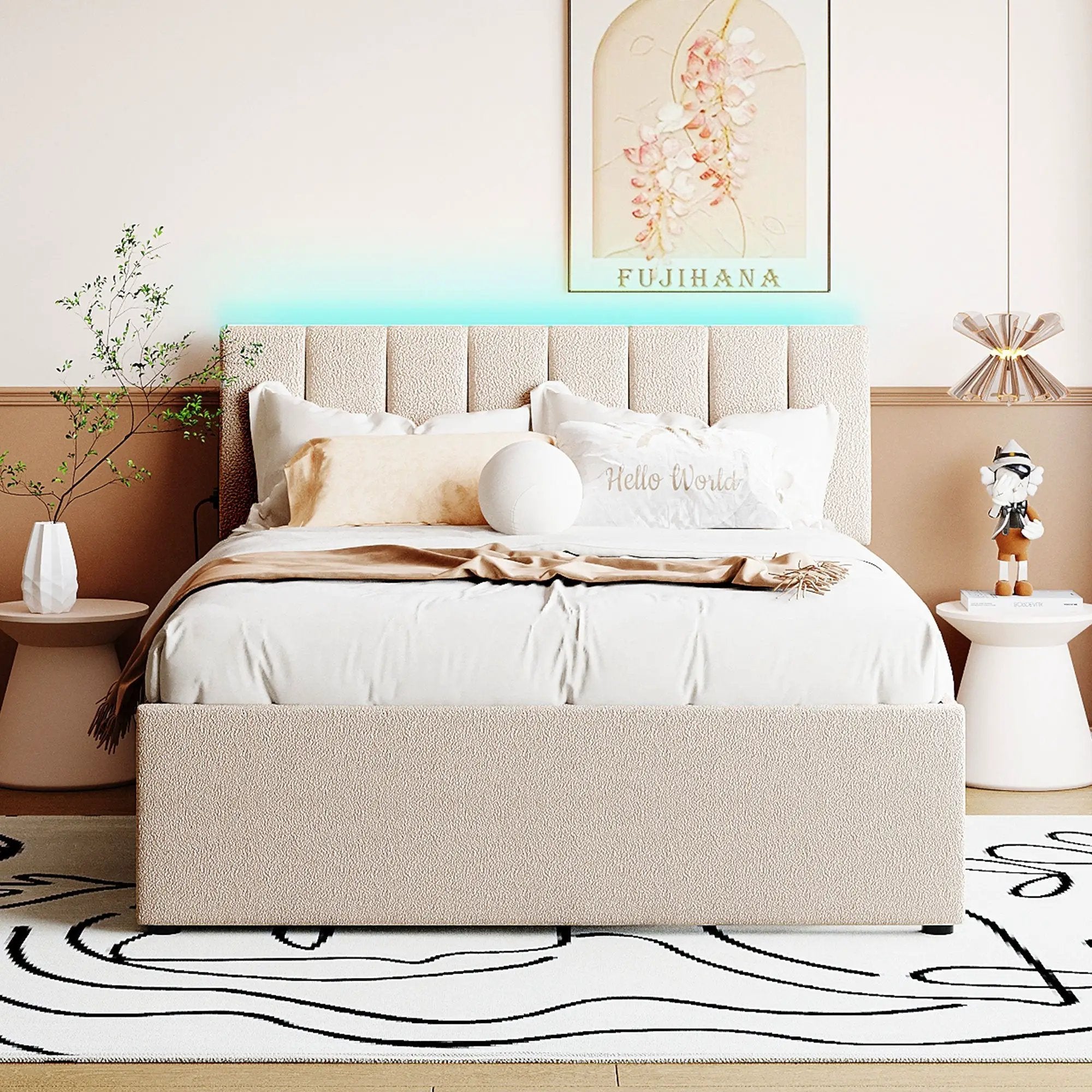 Teddy Fleece Full Size Upholstered Platform Bed with Twin Trundle by HouseOfZazla