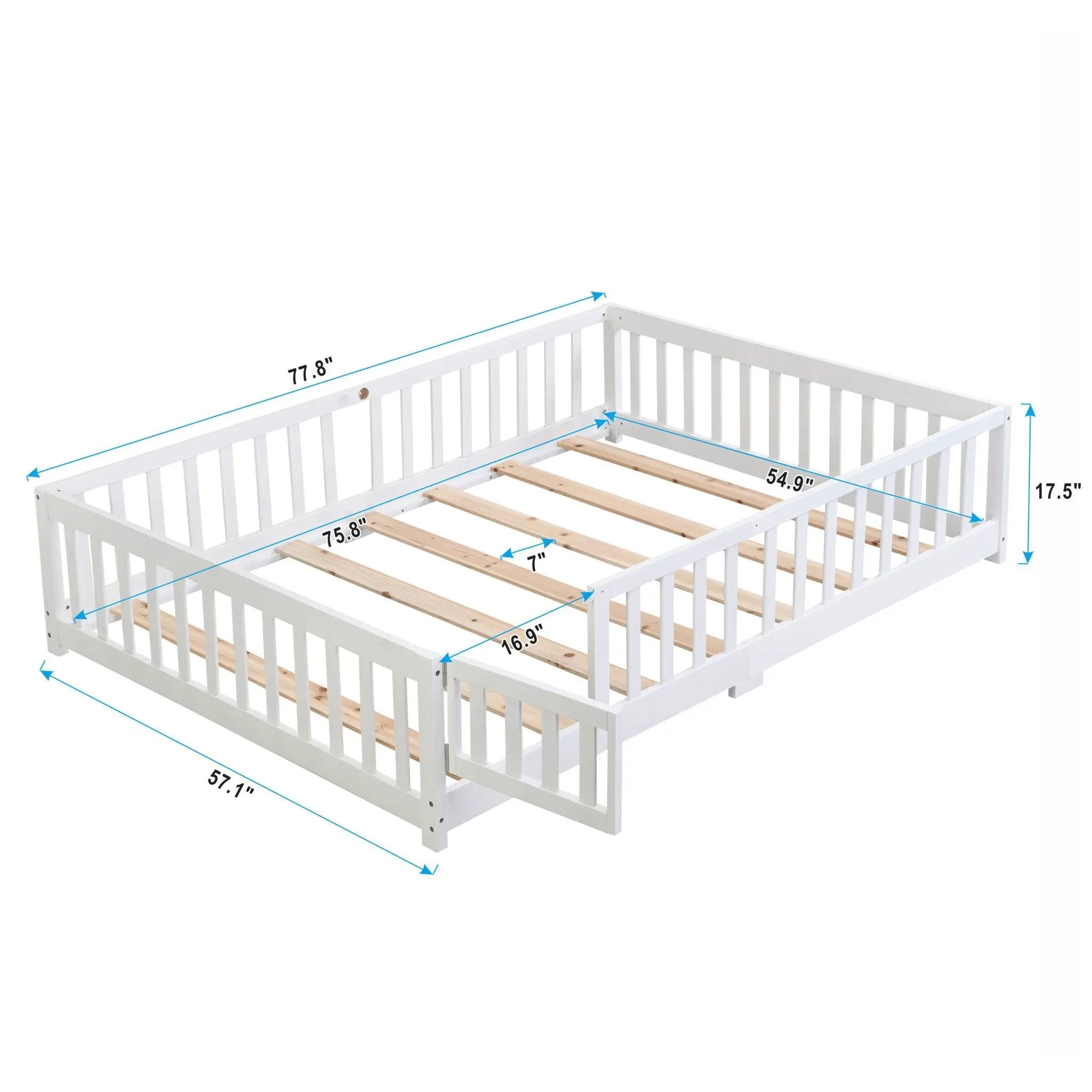 Solid Wood Floor Bed With Door And Fence For Children by HouseOfZazla