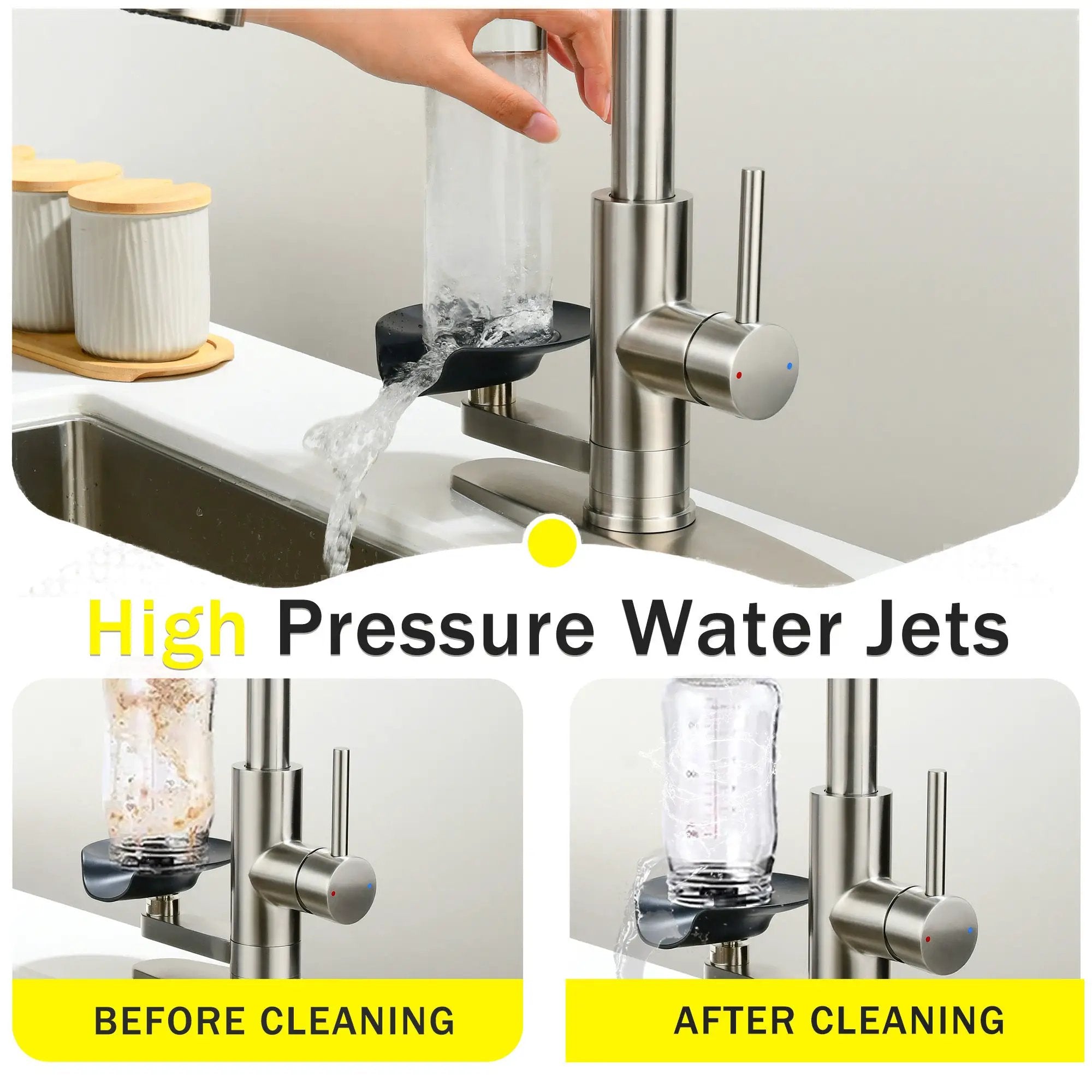 3-in-1 Kitchen Faucet with LED Temperature Display, Press-Type Glass Rinser, Pull-Down Sprayer, 3 Spray Modes, Brushed Nickel Finish, Stainless Steel Construction by HouseOfZazla