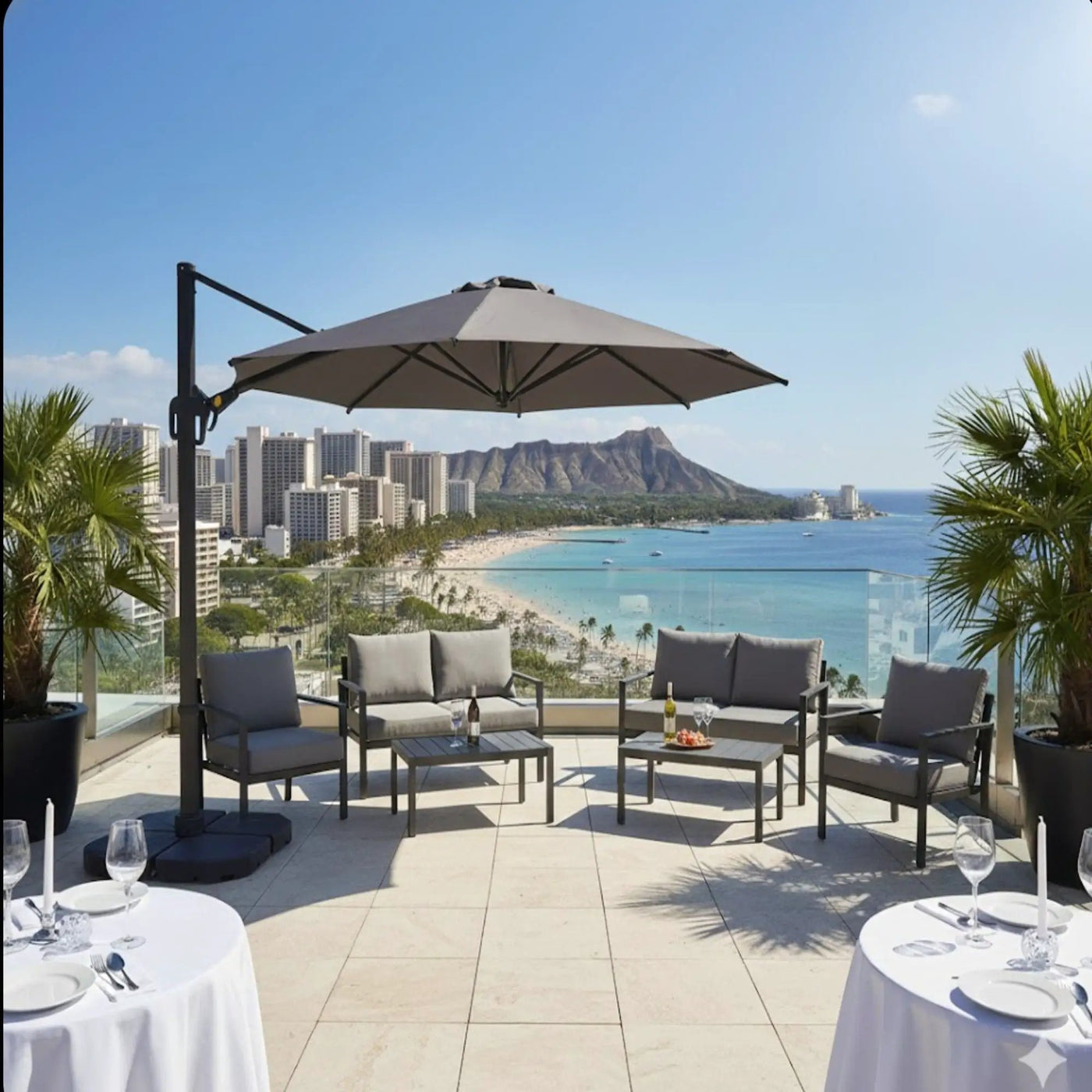Round Cantilever Patio Umbrella With 360 Rotation & Infinite Tilt Adjustment by HouseOfZazla