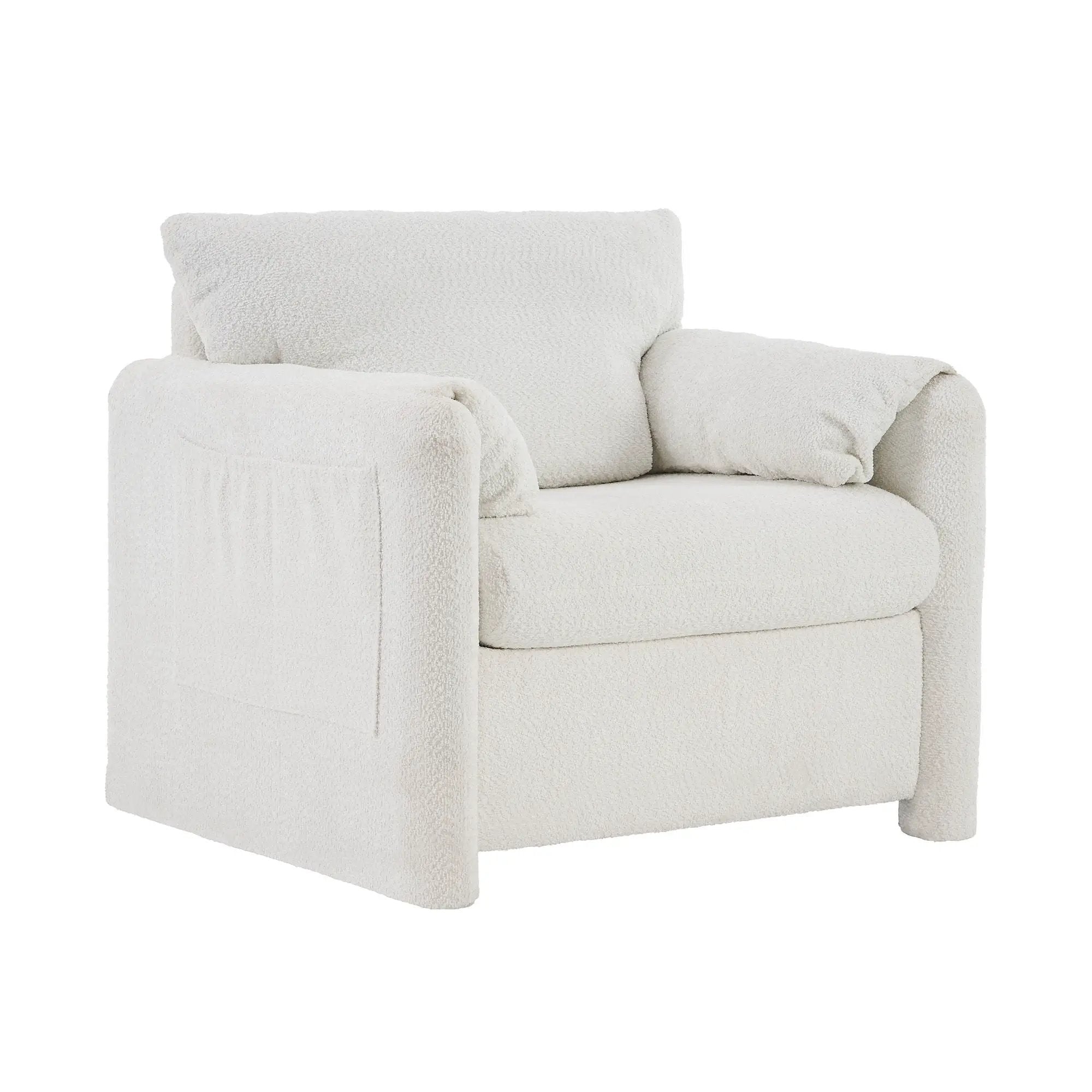 Fixed Modern Accent Chair Single Seater Plush Chenille Lounge Chair With High Resilience Cushion - Ivory White by HouseOfZazla