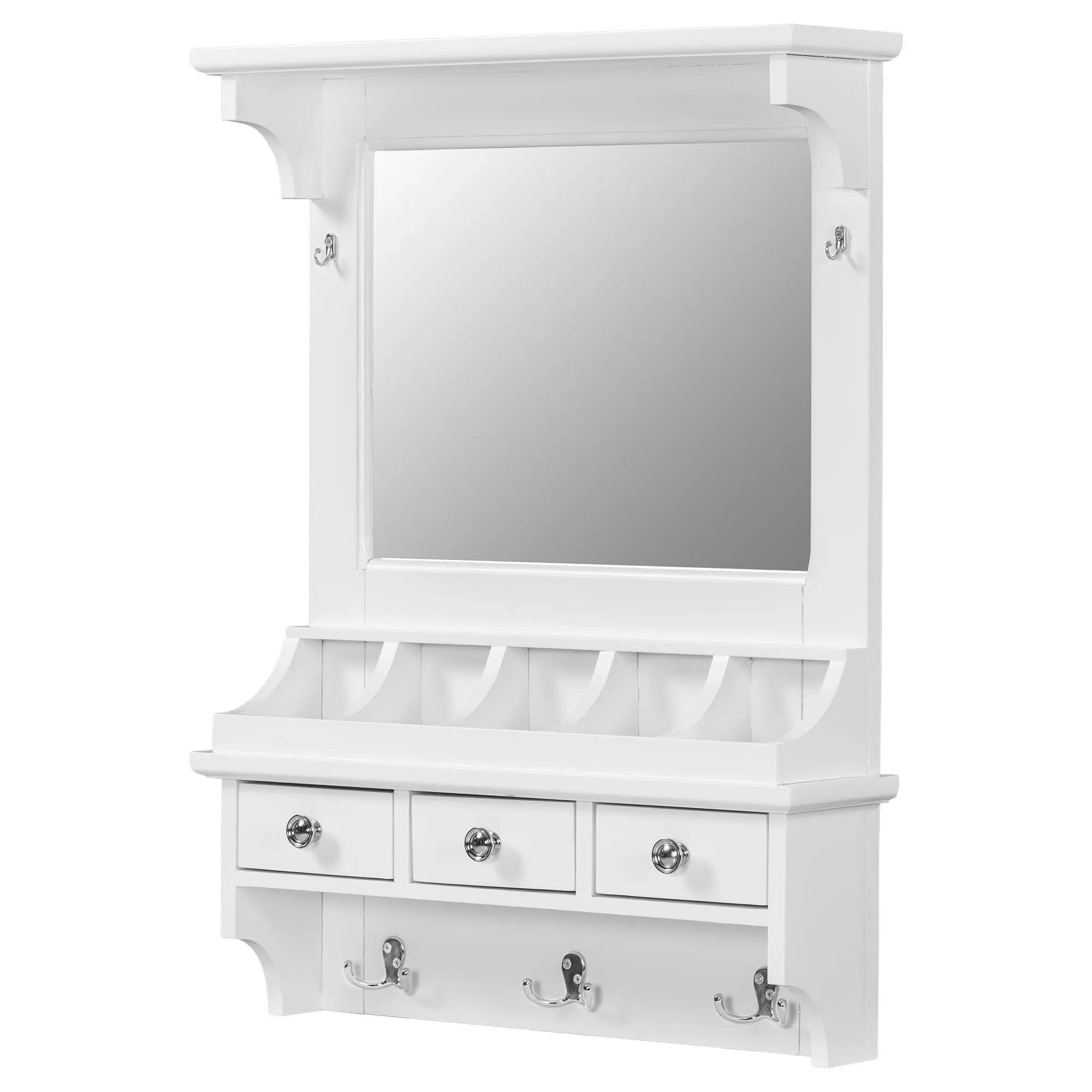 Floating Makeup Vanity With Big Mirror, Wall Mounted Storage Vanity With Drawers, Pockets & Hooks, Space Saving Decorative Home Organizer - White by Unique Piece Furniture