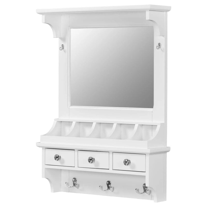 Floating Makeup Vanity With Big Mirror, Wall Mounted Storage Vanity With Drawers, Pockets & Hooks, Space Saving Decorative Home Organizer - White by Unique Piece Furniture