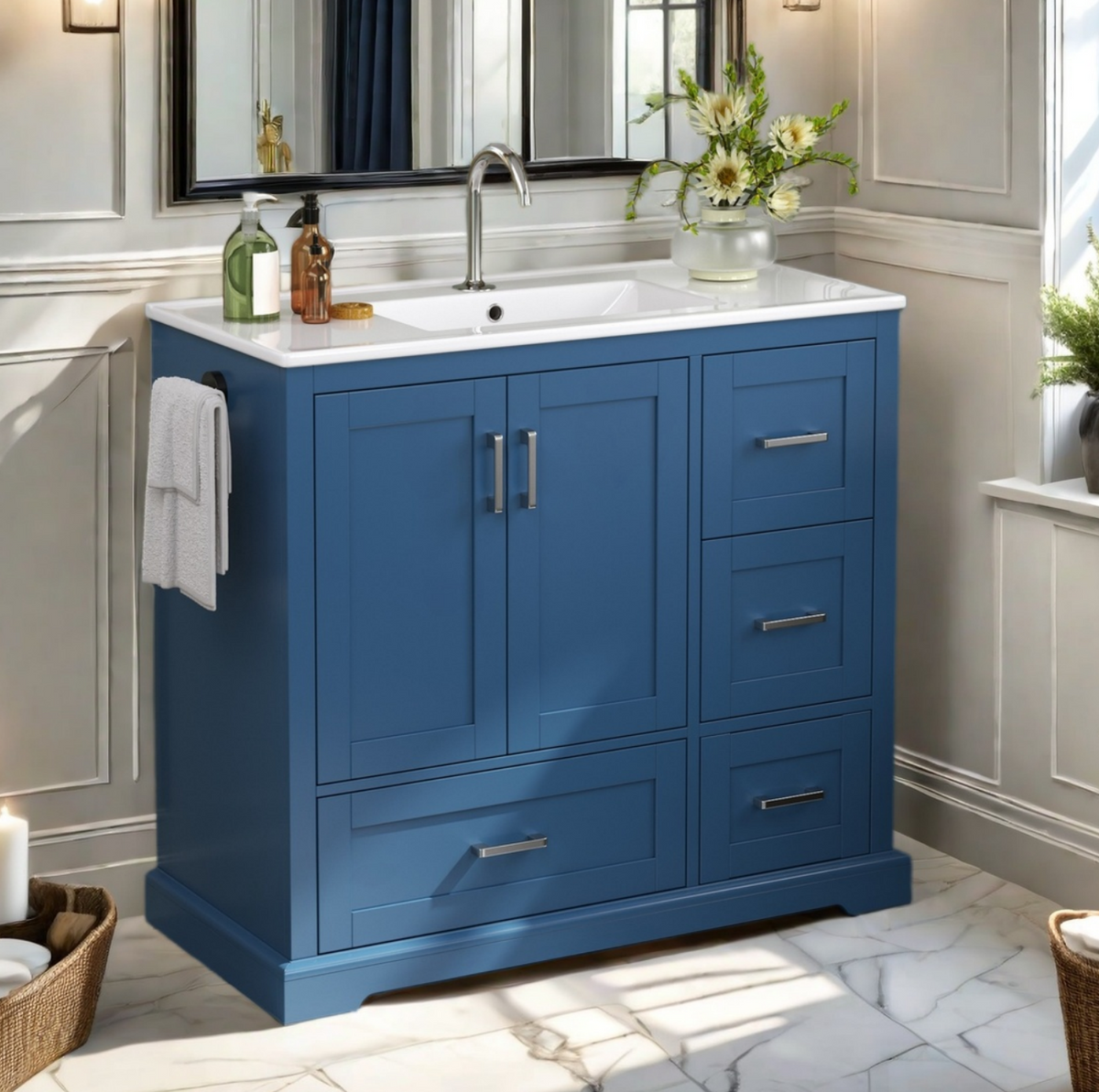 42" Bathroom Vanity with Ceramic Sink - Navy Blue, photo 6 of 10