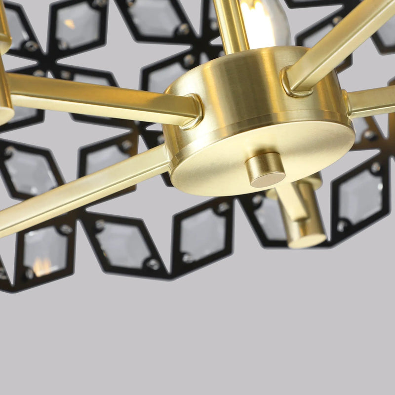 19" Geometric Crystal and Black Gold Round Pendant Chandelier by HouseOfZazla