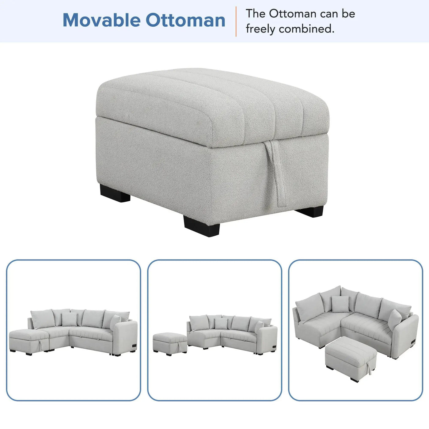 L-Shaped Sectional Pull Out Sofa Bed Sleeper Sofa With Two USB Ports, Two Power Sockets And A Movable Storage Ottoman by Unique Piece Furniture