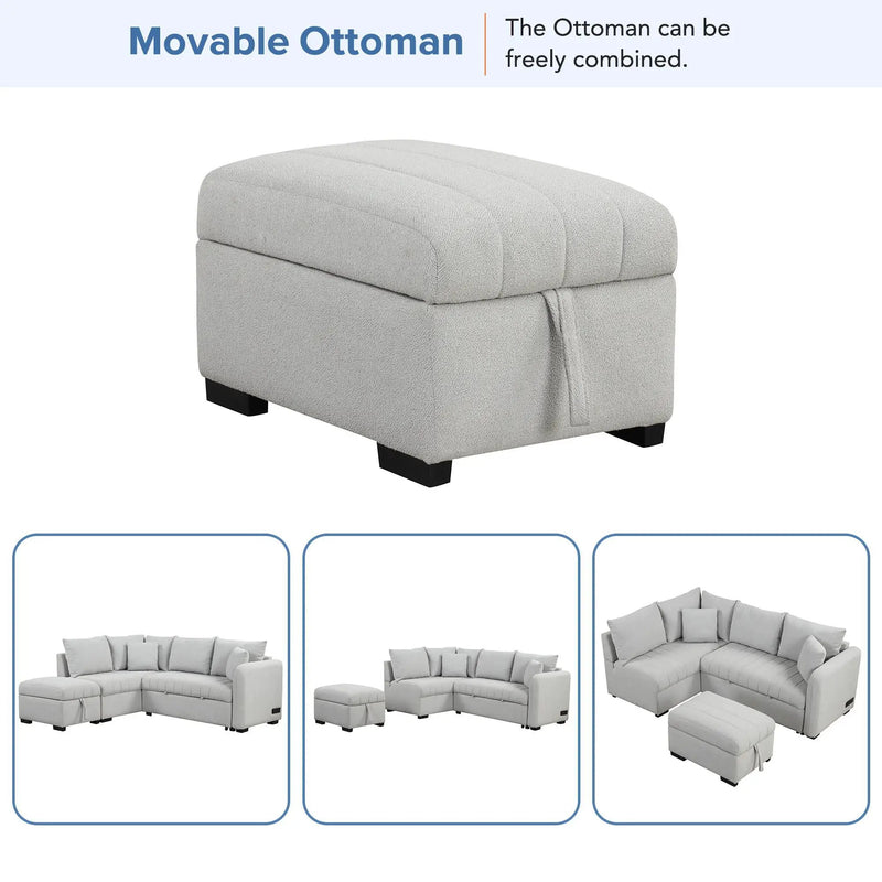 L-Shaped Sectional Pull Out Sofa Bed Sleeper Sofa With Two USB Ports, Two Power Sockets And A Movable Storage Ottoman by Unique Piece Furniture