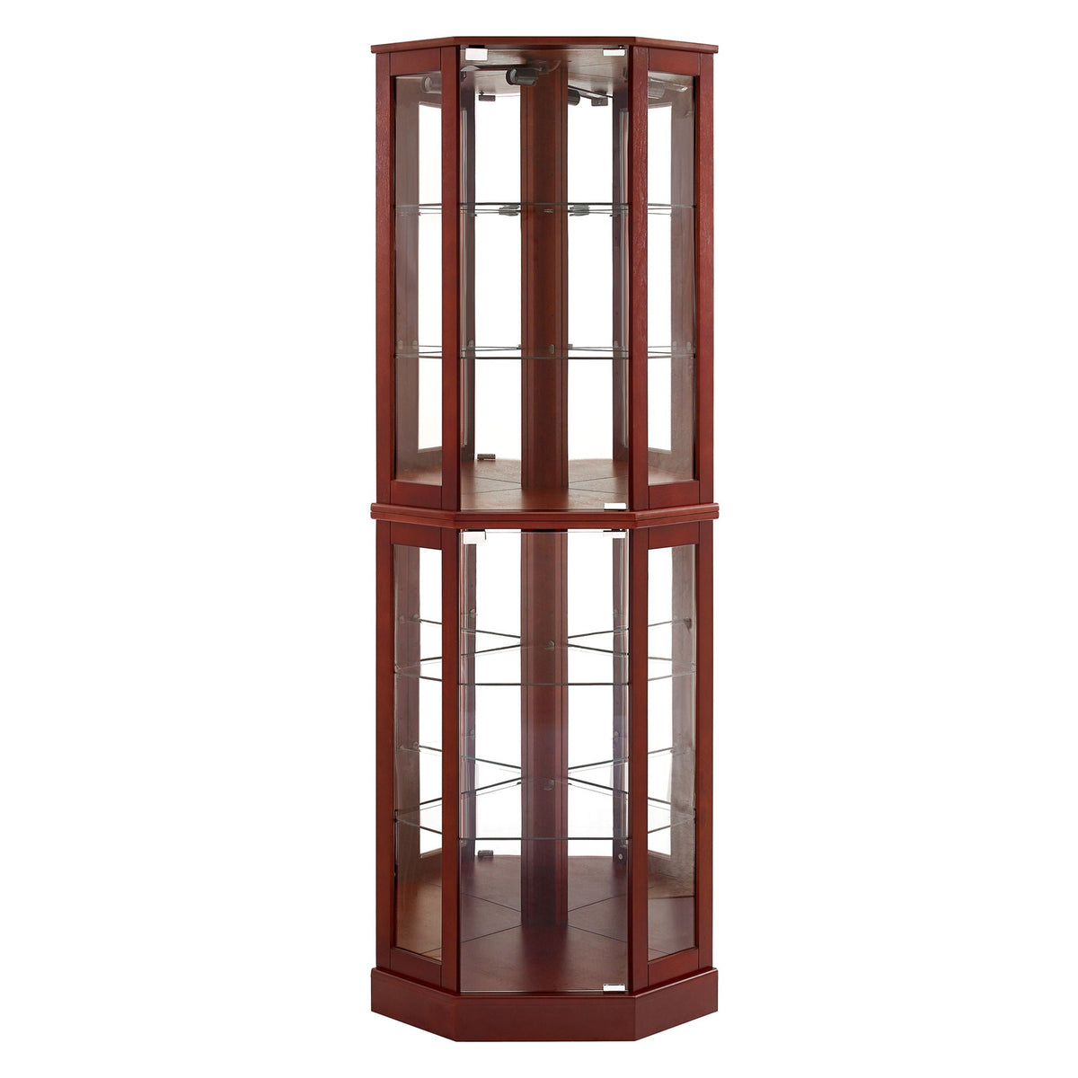6 Shelf Corner Curio Display Cabinet with Lights and Adjustable Shelves - Dark Brown, Dark Red, Light Brown, photo 3 of 12