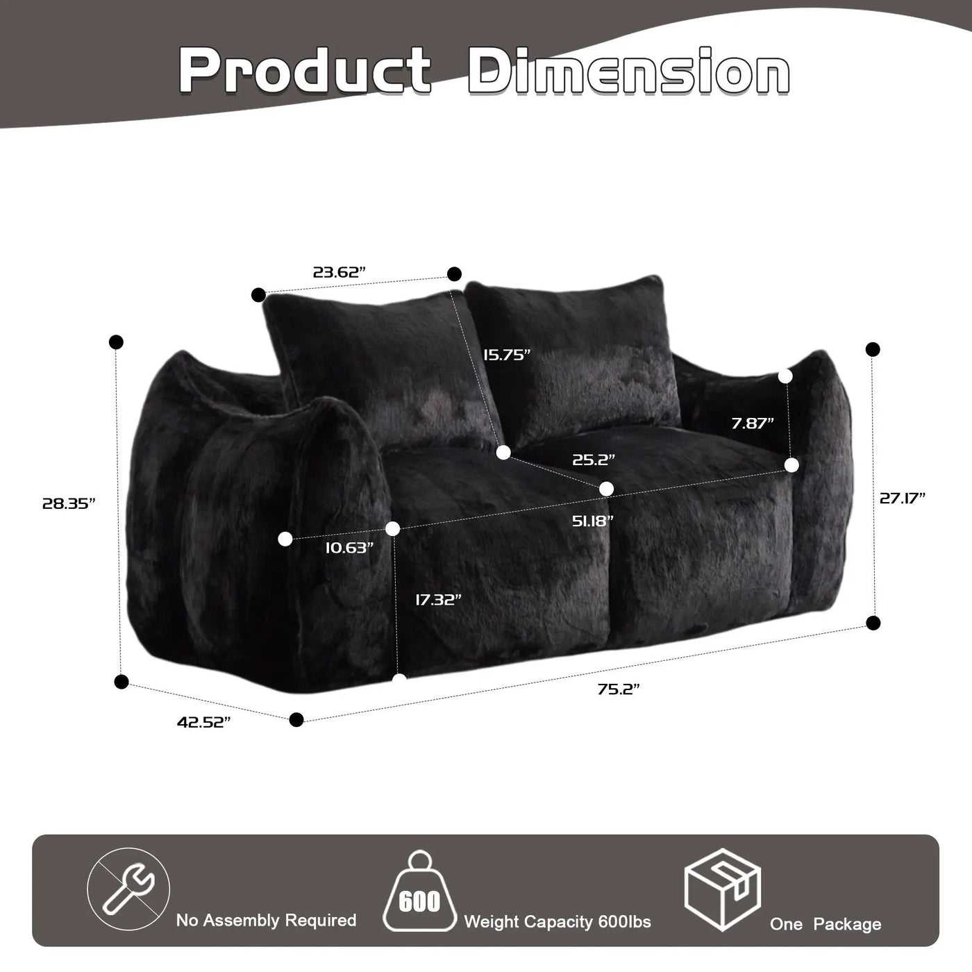 Giant Bean Bag Couch, Ultra Soft Fluffy Loveseat For Living Room by HouseOfZazla