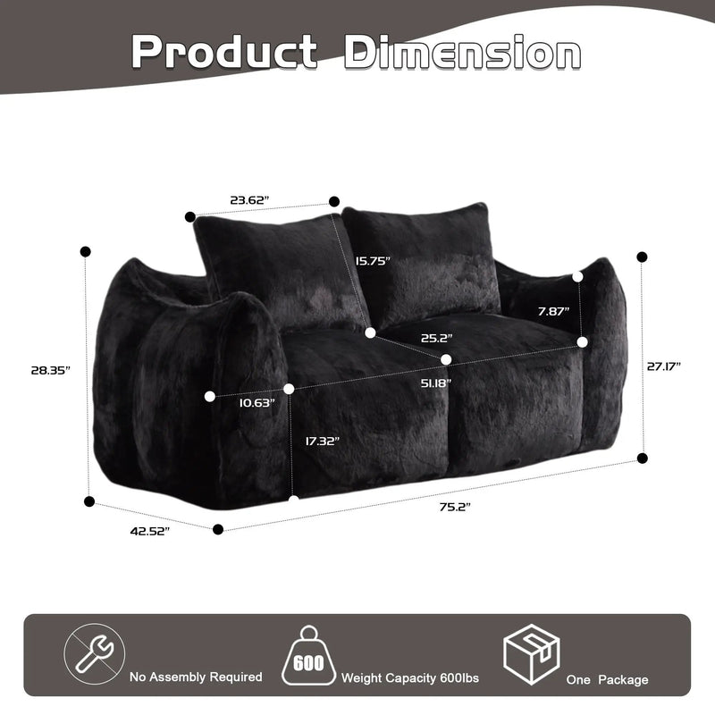 Giant Bean Bag Couch, Ultra Soft Fluffy Loveseat For Living Room by HouseOfZazla