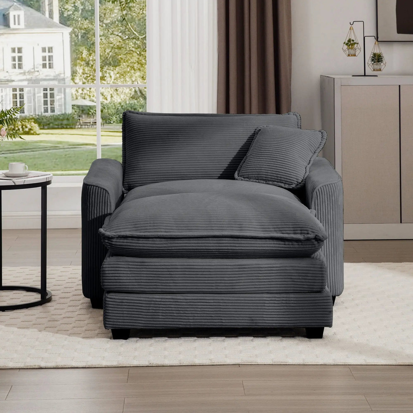Classic Modern Comfortable Single Chair Deep Seat Sofa With Footstool by HouseOfZazla