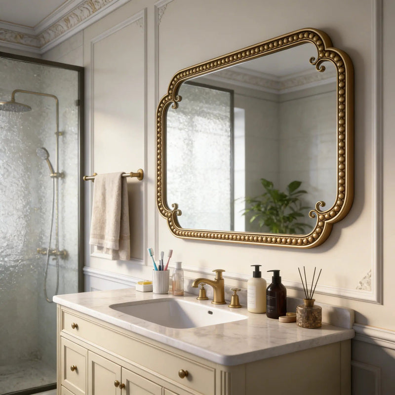 Gold Irregular Beaded Metal Framed Wall Mirror - Large by HouseOfZazla