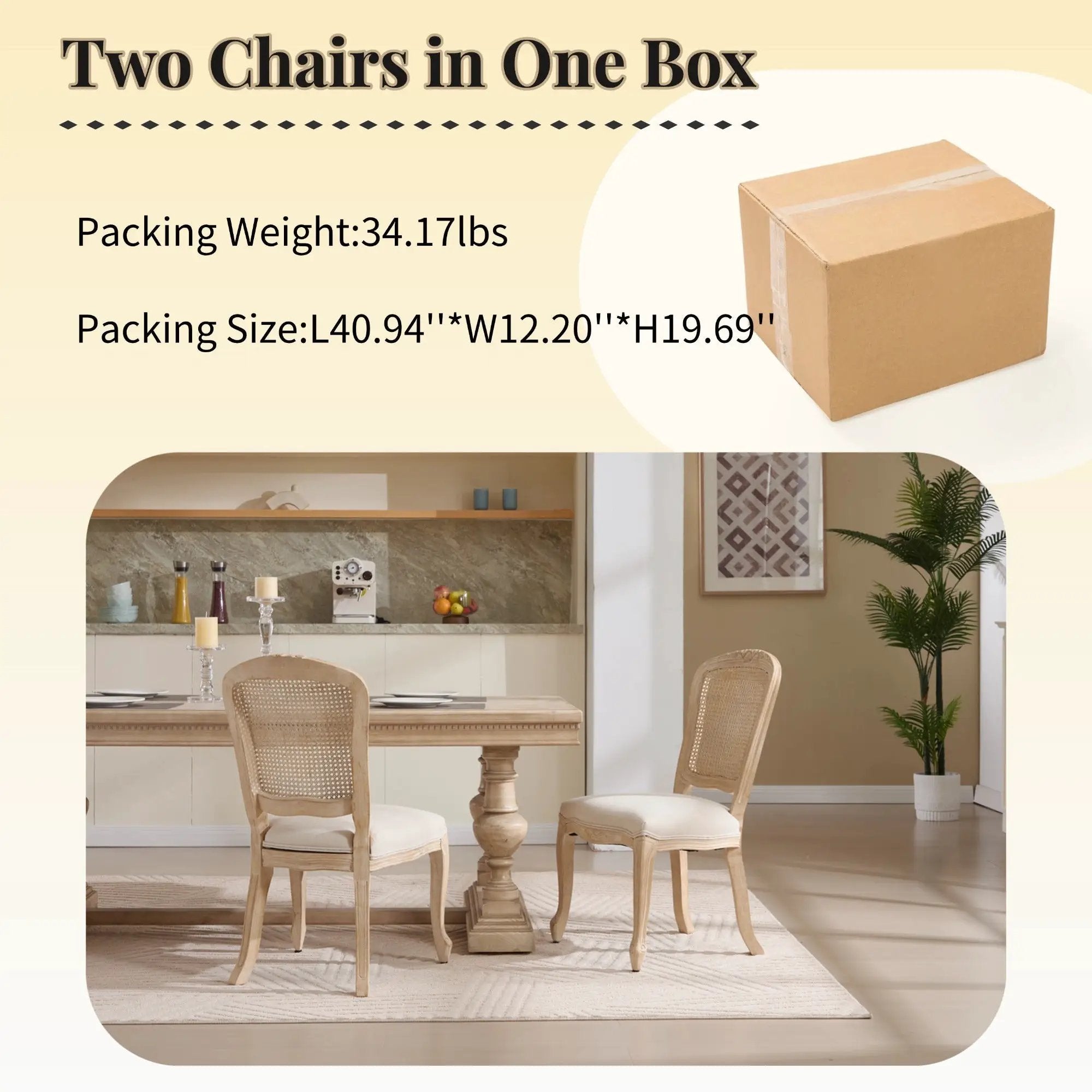 French Country Dining Chairs Set of 2, Upholstered with Rattan Fan-shaped Back by HouseOfZazla