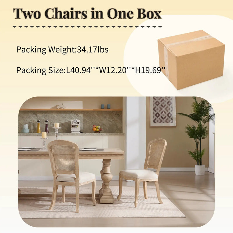 French Country Dining Chairs Set of 2, Upholstered with Rattan Fan-shaped Back by HouseOfZazla