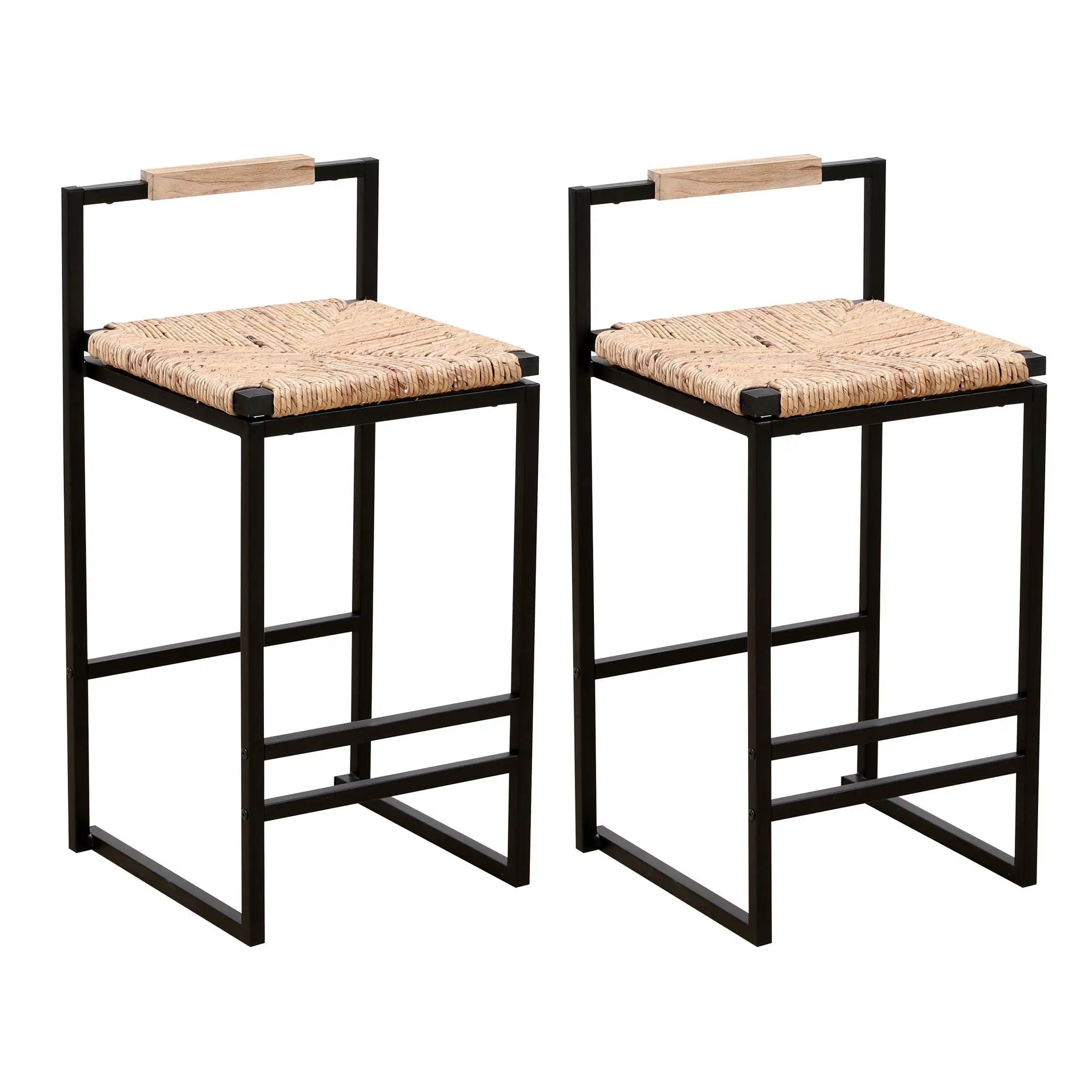 Water Hyacinth Woven Bar Stools With Back Support, Counter Height Dining Chairs (Set of 2) - Natural by HouseOfZazla