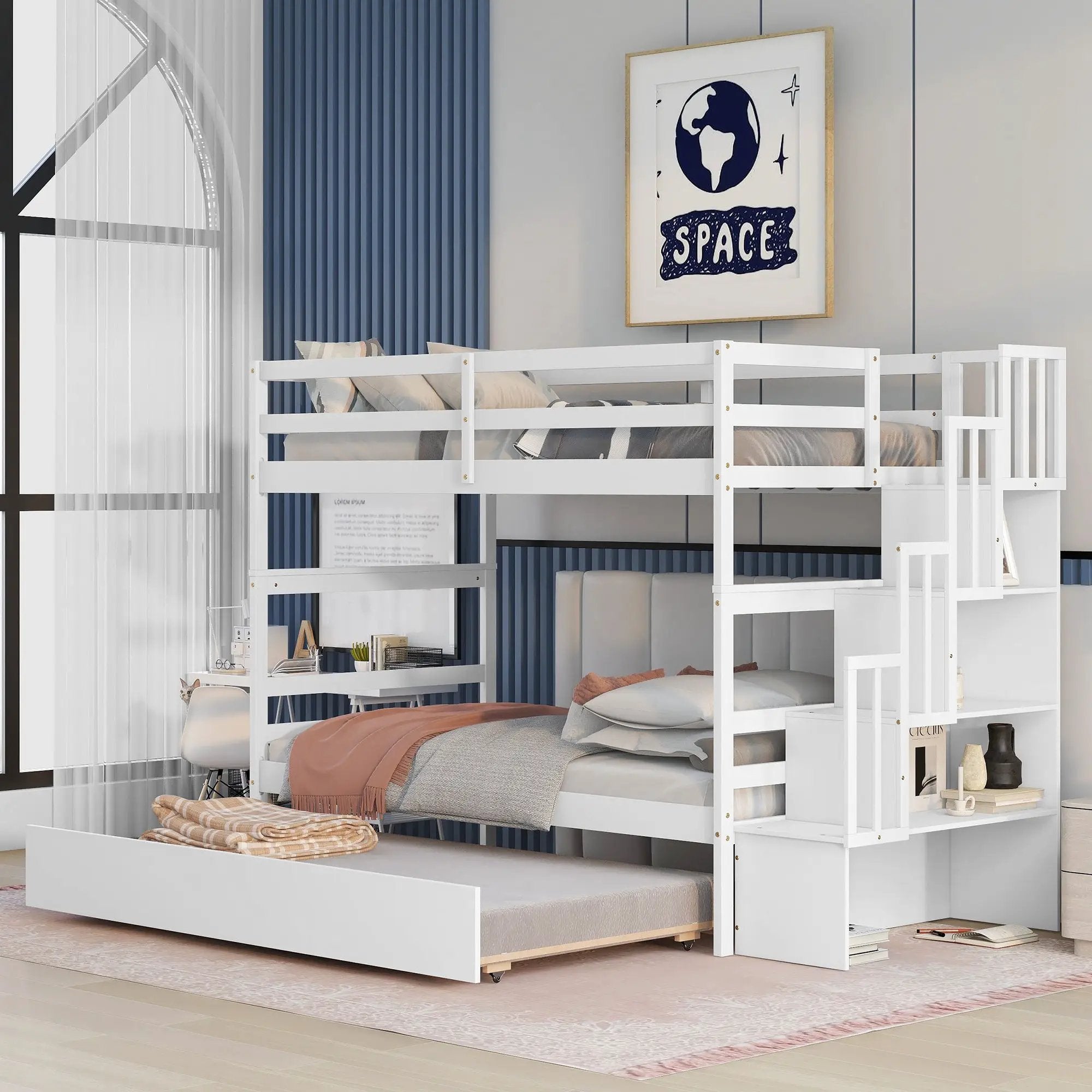 Twin Over Twin Bunk Beds With Twin Trundle And Stairway Storage Function by HouseOfZazla