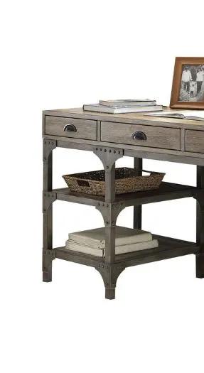 Gorden - Weathered Antique Metal Writing Desk - Oak by Unique Piece Furniture