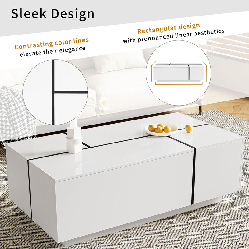 Extendable Coffee Table With 2 Hidden Storage Space And 2 Drawers For Living Room