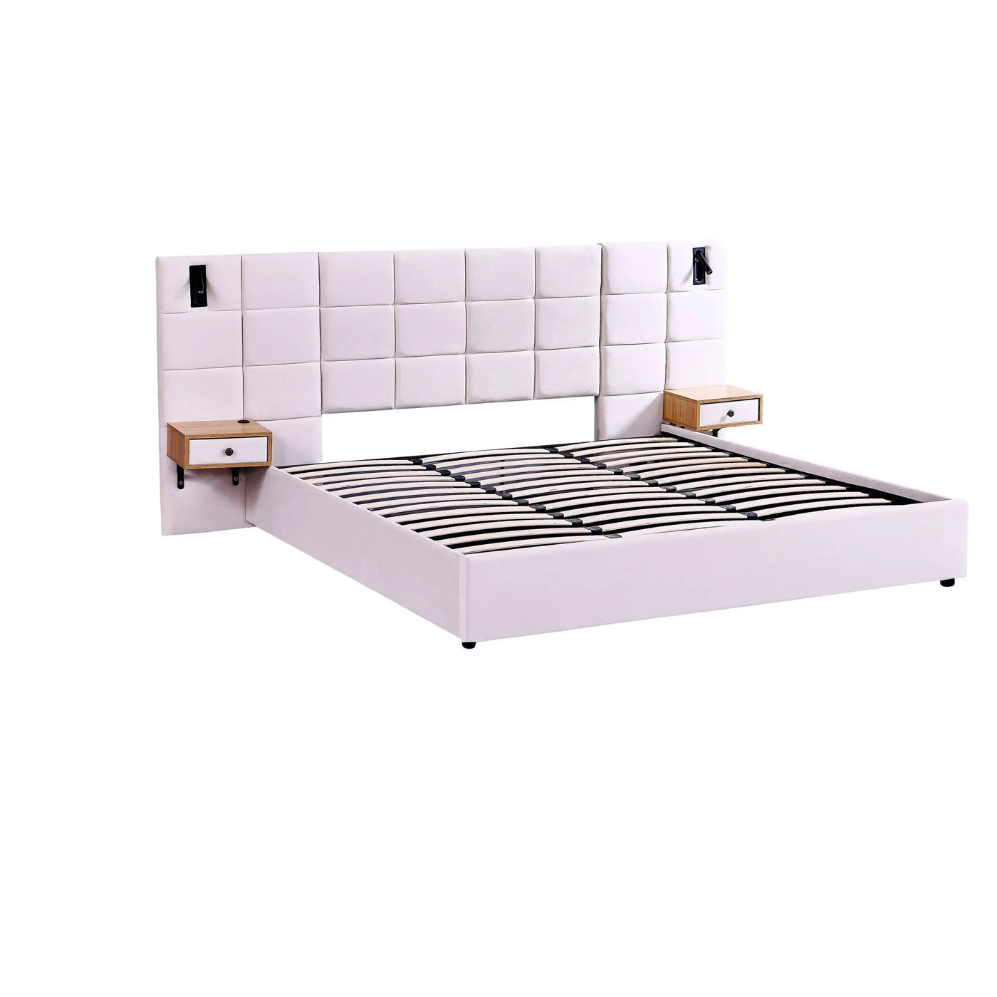 Upholstered Hydraulic Platform Bed With Storage Shelves, Reading Lamps, USB Port by Unique Piece Furniture