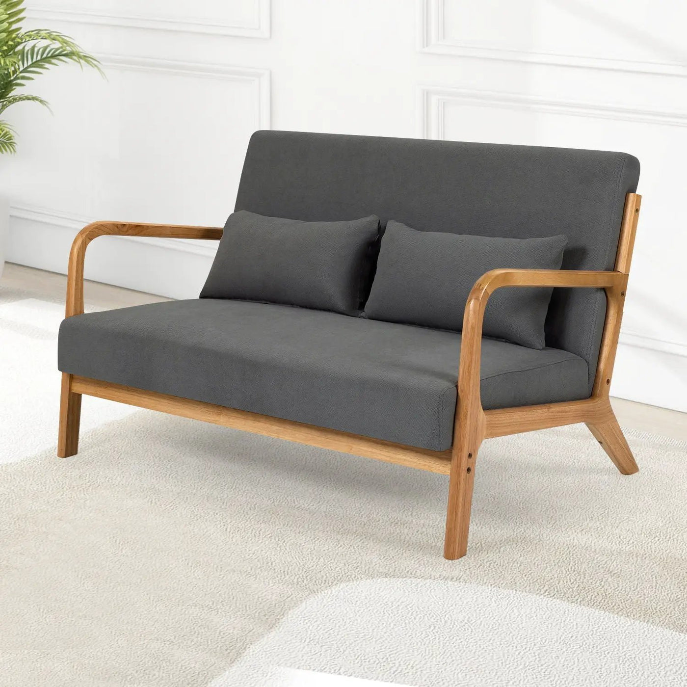 Leisure Chair With Solid Wood Armrest And Feet, Mid-Century Modern Accent Sofa, 2 Seat by Unique Piece Furniture