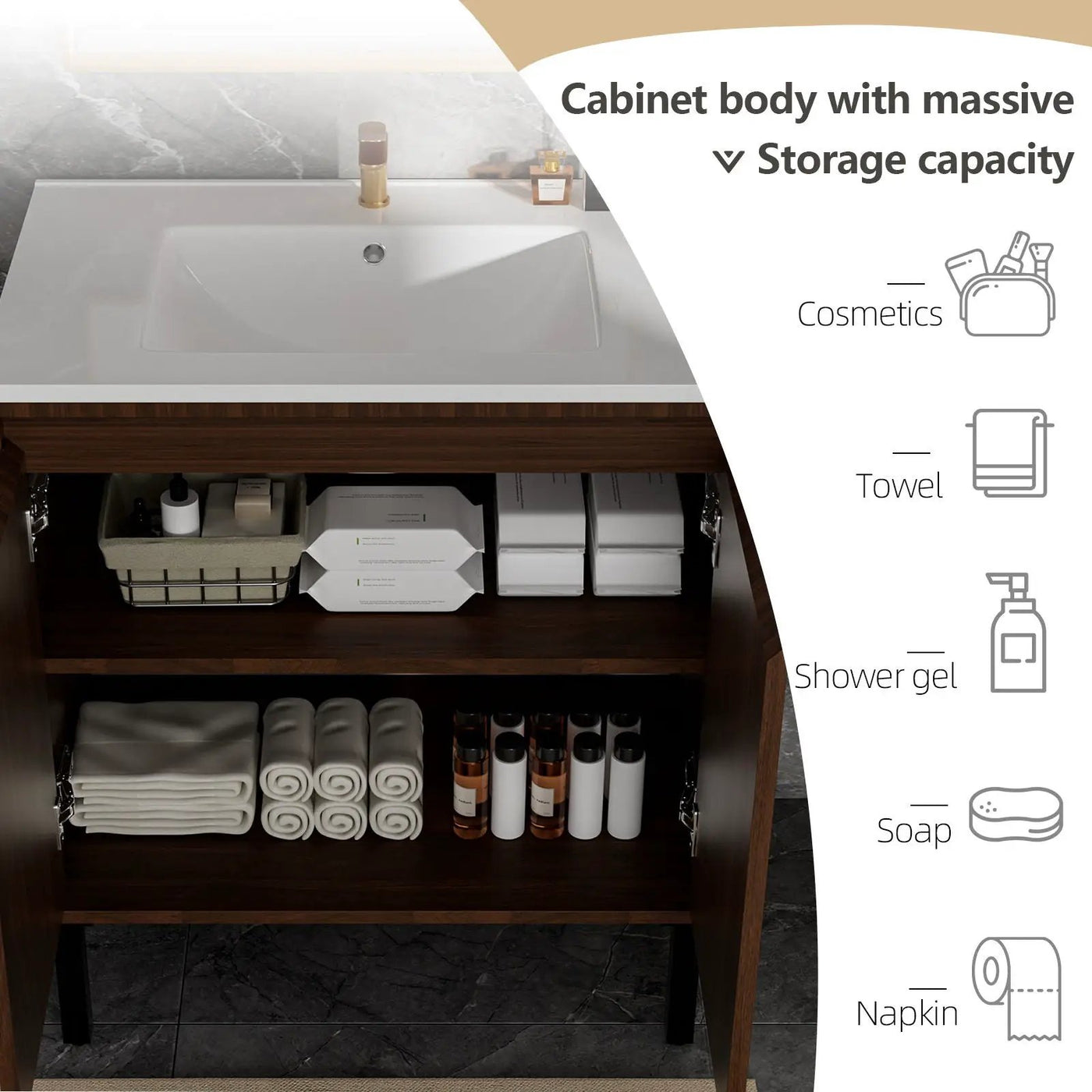 Bathroom Vanity With Ceramic Sink, Floor-Standing Design, Soft-Closing Drawers by HouseOfZazla
