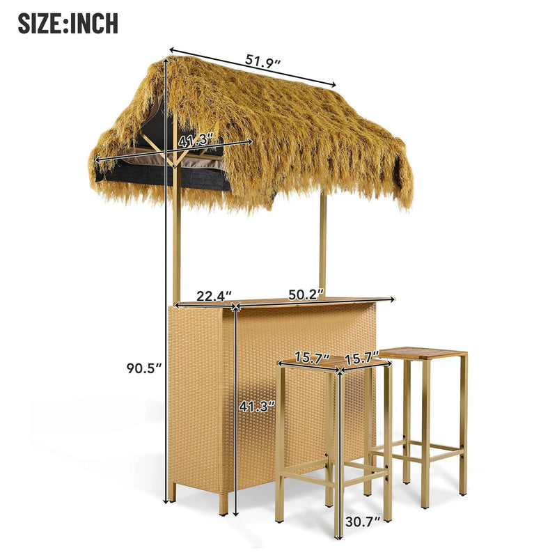 Hawaiian-Style Bar Height Patio Set with PE Grass Canopy by HouseOfZazla
