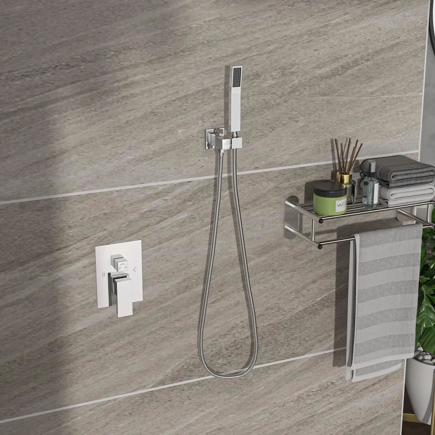 Modern Dual Shower Head System With 16" Ceiling Mount Finish, Stainless Steel And Brass by HouseOfZazla