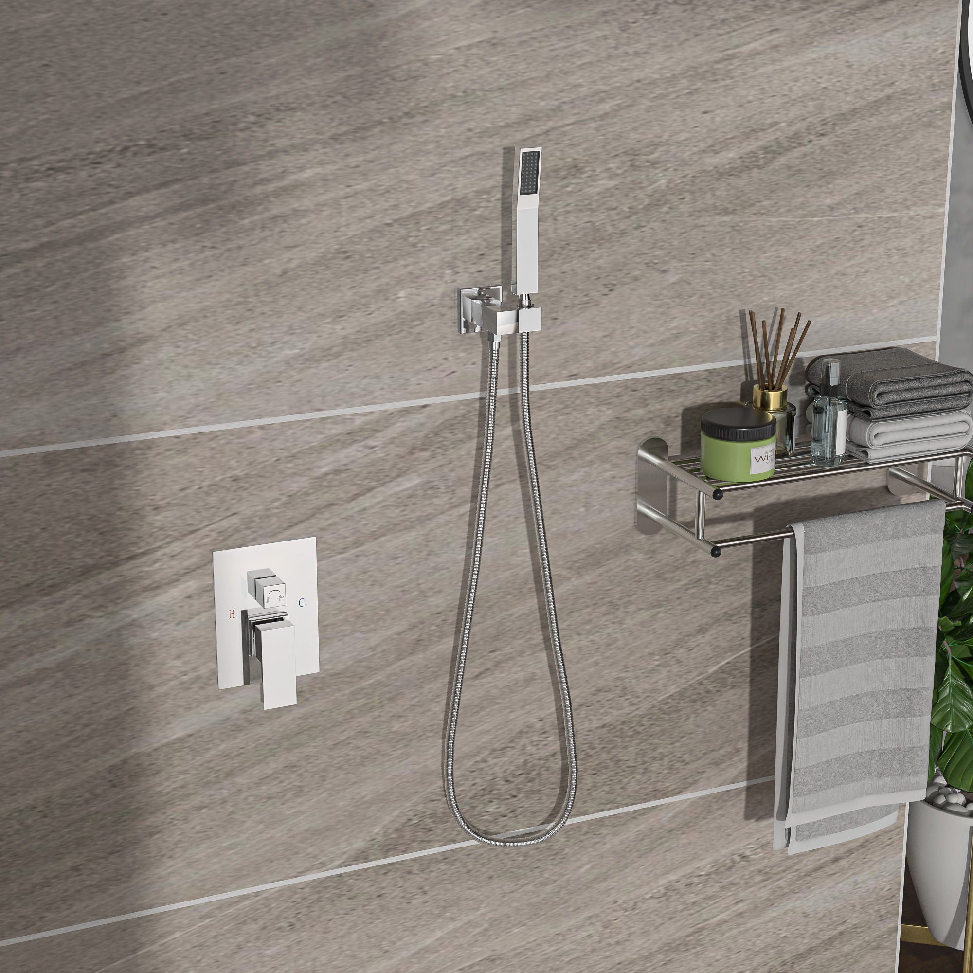 Modern Dual Shower Head System With 16" Ceiling Mount Finish, Stainless Steel And Brass by HouseOfZazla