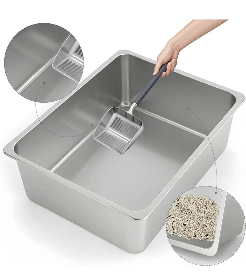 Open Box Kirecoo Stainless Steel Cat Litter Box XL- Metal High Sided Cat Pan, Large Stainless Steel Box, Indoor Litter Tray, Non Stick, No Smell, Easy by Selzalot