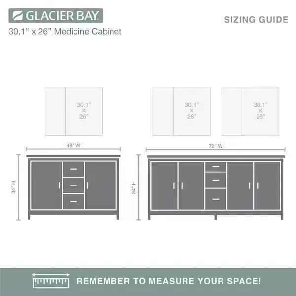 Open Box Glacier Bay 30 in. W x 26 in. H Rectangular Wood Composite Medicine Cabinet with Mirror by Selzalot