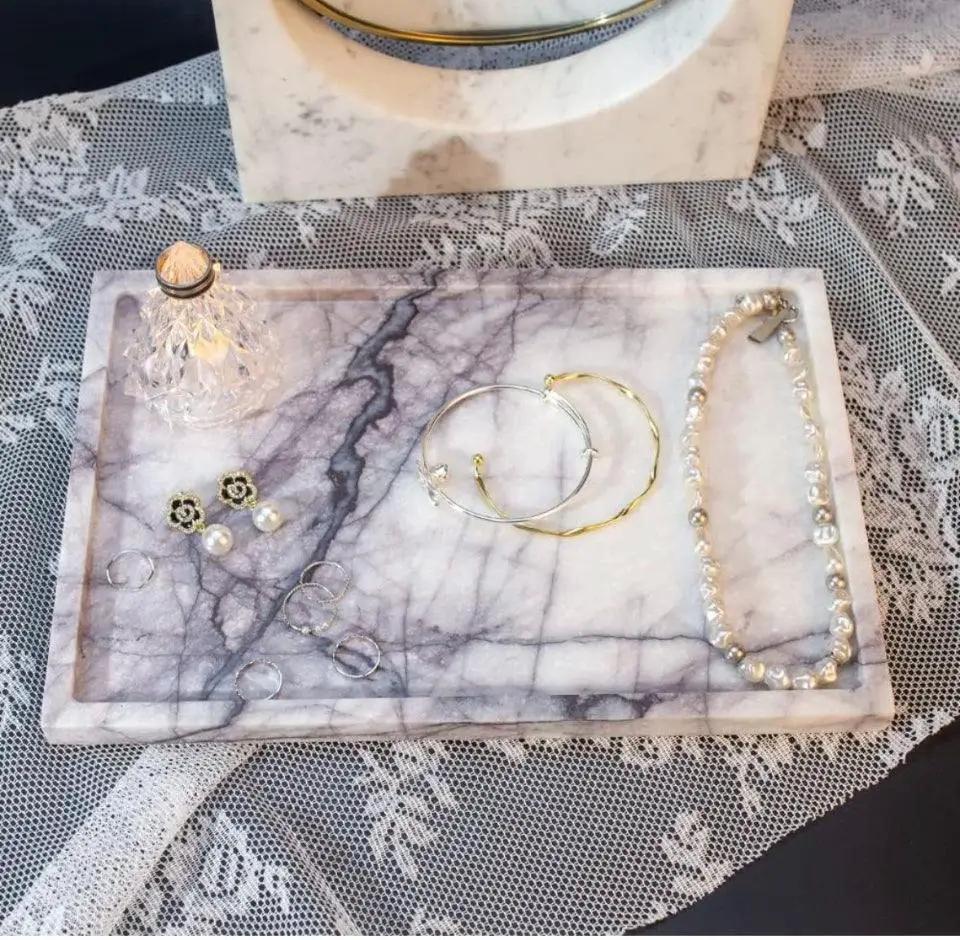 Open box DUANYAN Real Luxurious Vanity Tray Natural Genuine Marble Storage Tray for Home Decor Stone Tray for Bathroom/Kitchen/Vanity/Dresser Non-Res by Selzalot