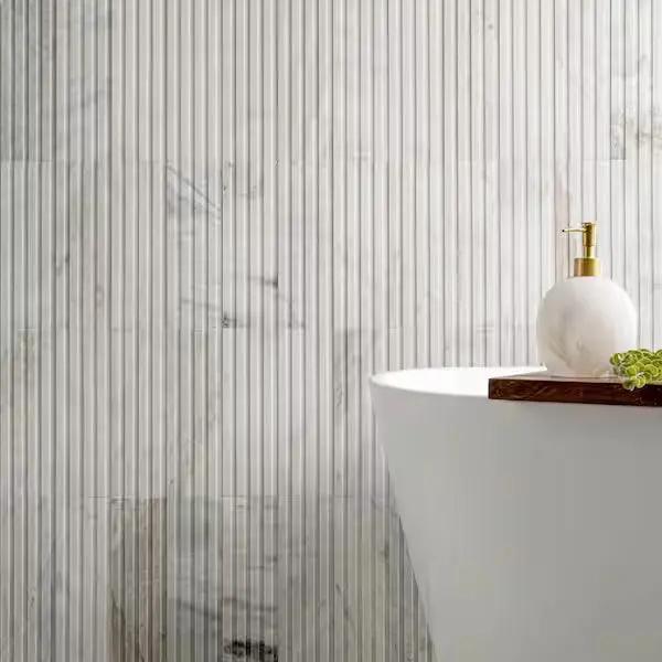 Open Box MSI Arabescato Venato White 4 in. x 12 in. Fluted Honed Marble Mosaic Wall Tile (4.95 sq. ft./Case), photo 2 of 15