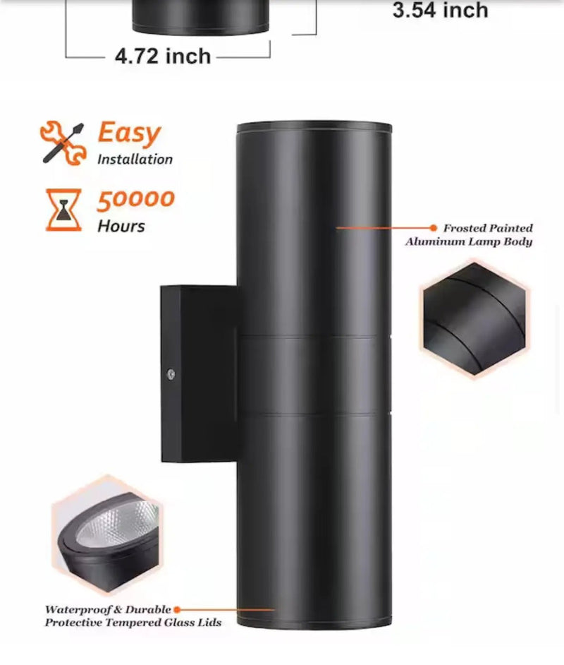 Aluminum 12- Watt Equivalent Integrated LED Black Cylinder Wall Sconce Indoor/Outdoor Wall Pack Light, 2700K (4-Pack by Selzalot