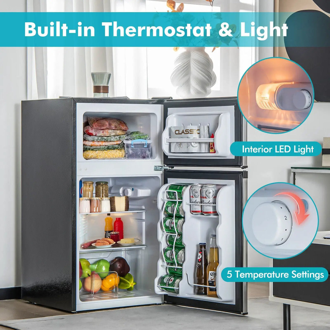 3.2 Cu. Ft Compact Mini Fridge with 5 Temperature Settings by DirectDeals