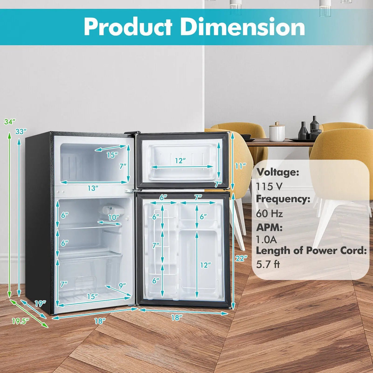3.2 Cu. Ft Compact Mini Fridge with 5 Temperature Settings by DirectDeals