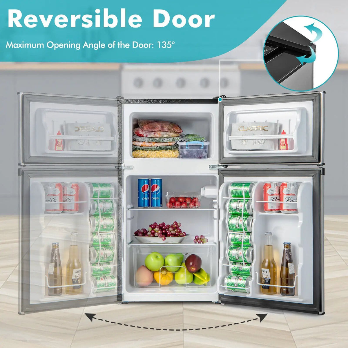 3.2 Cu. Ft Compact Mini Fridge with 5 Temperature Settings by DirectDeals