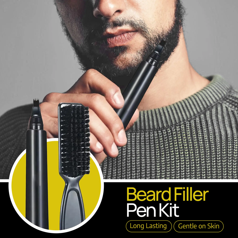 SELZALOT 4-Tip Beard Filler Pen Kit - Waterproof, Sweat-Proof, Long-Lasting Coverage for a Fuller Beard with Brush by Selzalot