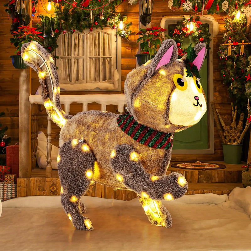 Pre-lit 88 LED Light Up 3D Cute Cat with Warm White Light and Plug by DirectDeals