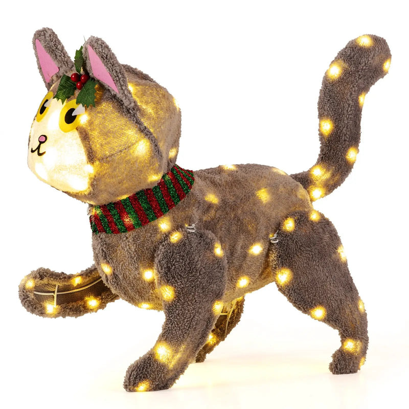 Pre-lit 88 LED Light Up 3D Cute Cat with Warm White Light and Plug by DirectDeals