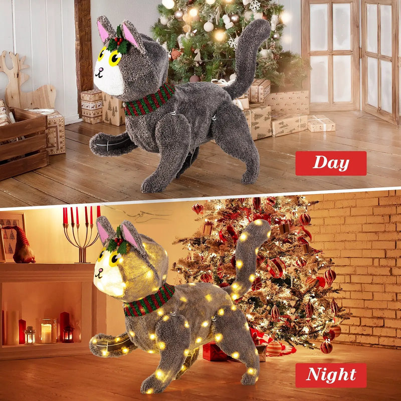 Pre-lit 88 LED Light Up 3D Cute Cat with Warm White Light and Plug by DirectDeals