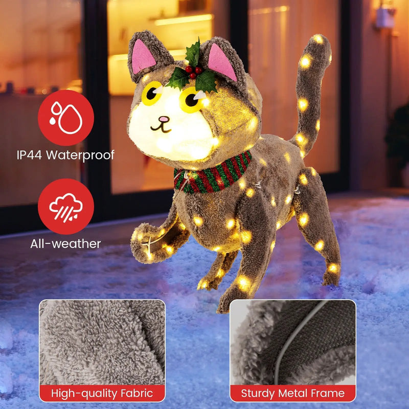 Pre-lit 88 LED Light Up 3D Cute Cat with Warm White Light and Plug by DirectDeals
