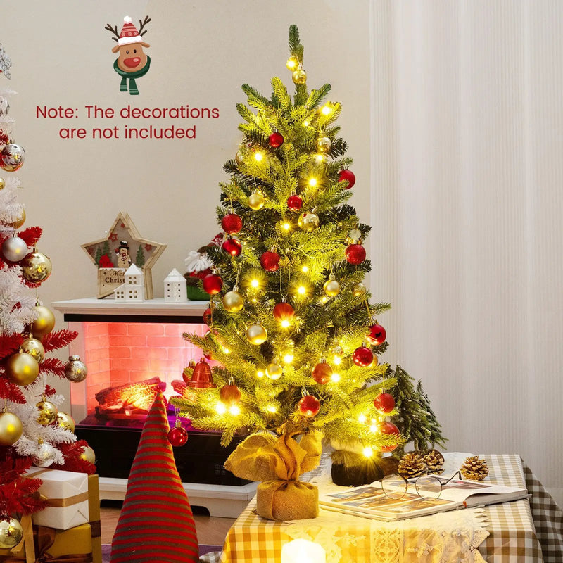 3 Feet Mini Pre-Lit Artificial Christmas Tree Tabletop Xmas Tree with Burlap Base by DirectDeals