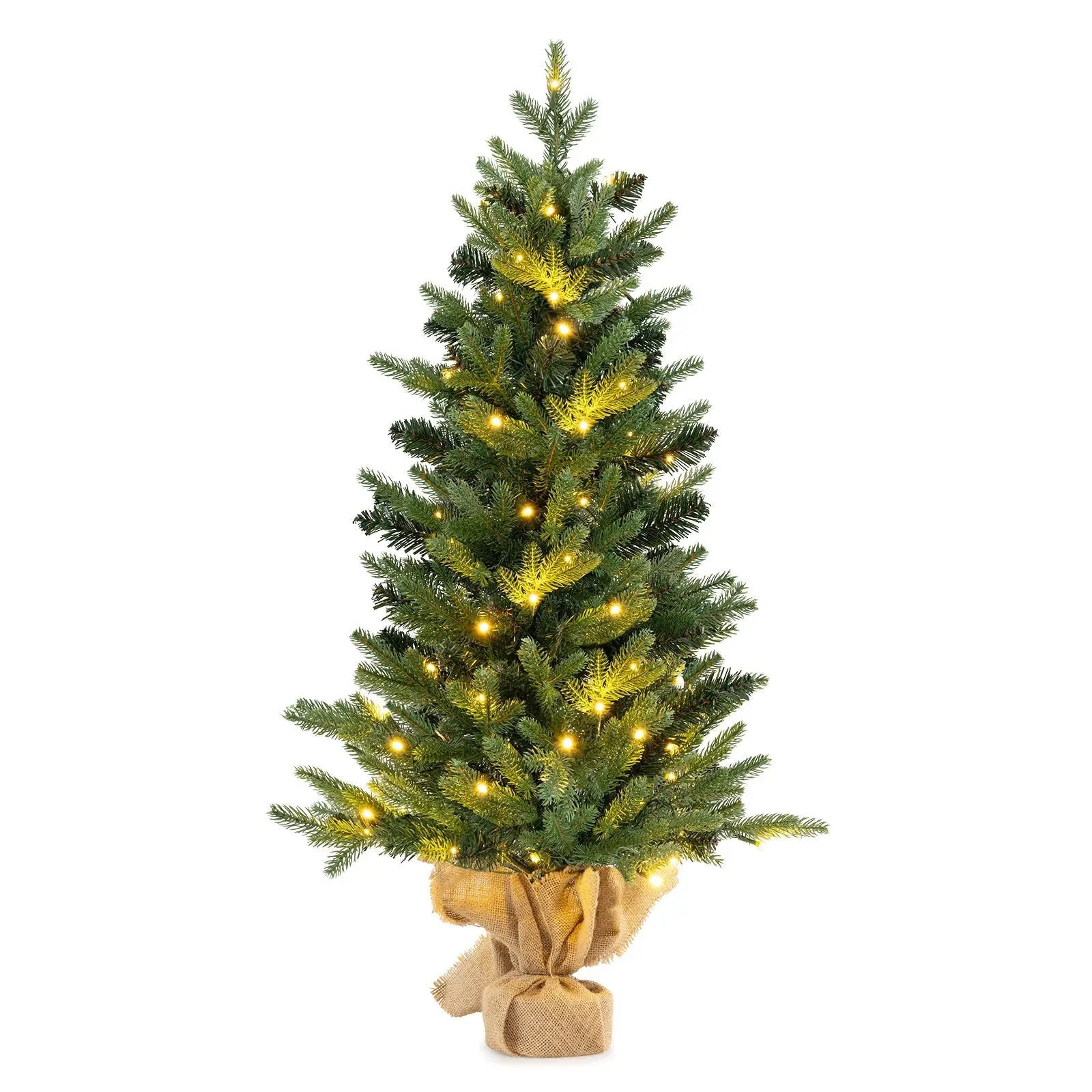 3 Feet Mini Pre-Lit Artificial Christmas Tree Tabletop Xmas Tree with Burlap Base by DirectDeals