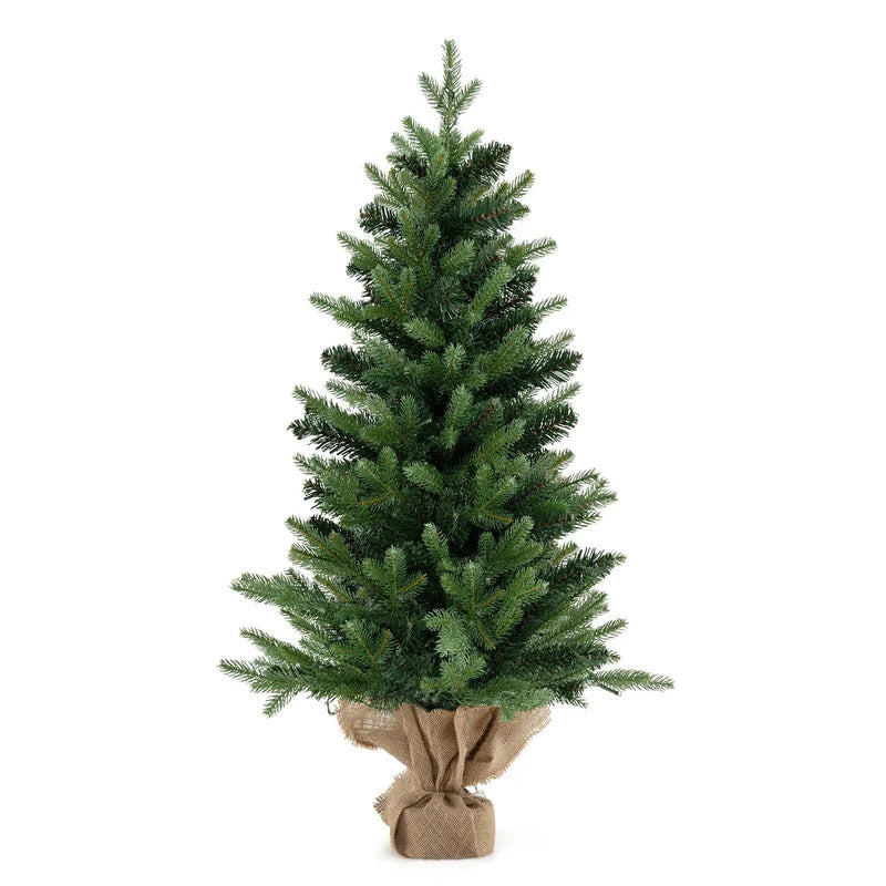 3 Feet Mini Pre-Lit Artificial Christmas Tree Tabletop Xmas Tree with Burlap Base by DirectDeals